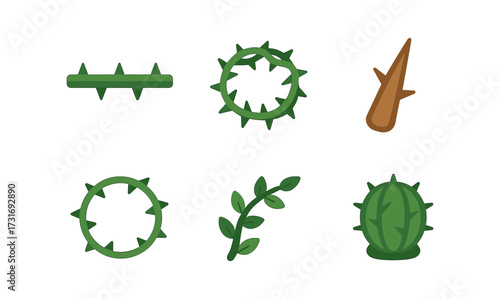 Collection of various thorns and spiky elements in a minimalist style