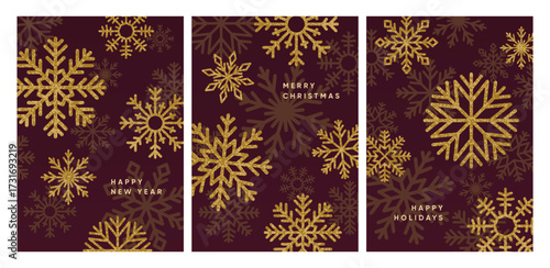Merry Christmas and Happy New Year, greeting card designs set. Winter holiday...