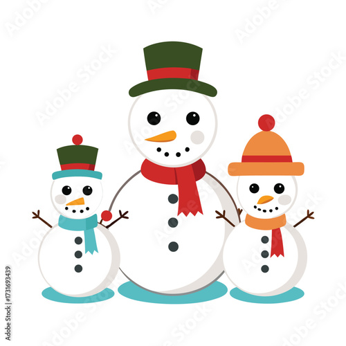 Snowman with red hat and broom winter cartoon illustration
