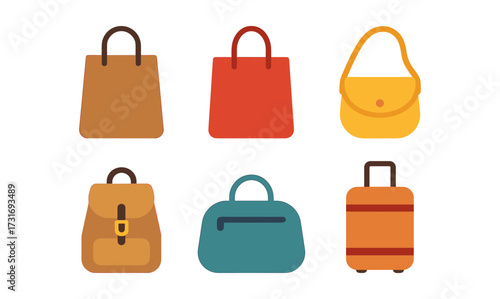 Flat design of various stylish bags and luggage in vector art