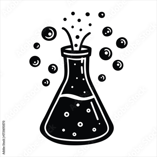 Doodle of a science beaker with bubbles and doodle