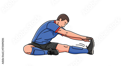 Cartoon Athlete Stretching Leg Muscles for Enhanced Flexibility and Performance Improvement with Healthy Body Practices for Success in Sporting