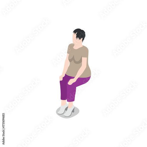 Isometric illustration of a woman sitting down, isolated on transparent background
