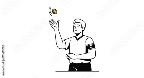 Referee initiating match with the ceremonial coin toss preparing for a decisive moment in athletic contest ensuring fairness and impartiality during