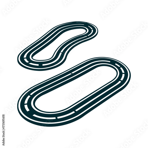 Abstract Race Track Illustration, Dark Teal on White Ball Race Track Two parallel lines curving representing a footpath
