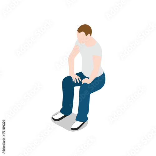 Isometric illustration of a man sitting down, isolated on transparent background