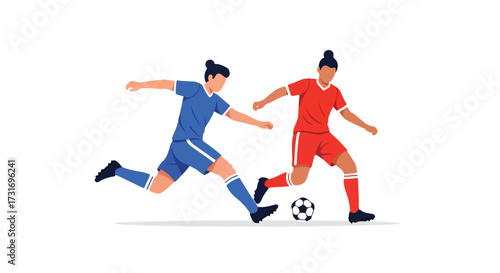 Dynamic depiction of two female soccer players in action, showcasing skill and determination on the field during intense match play
