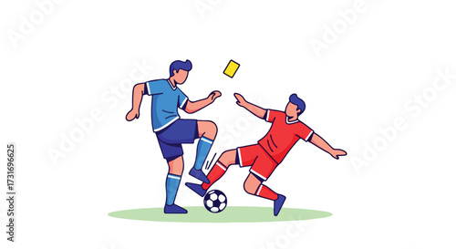 Illustration of soccer players in action with a yellow card being shown during a professional match