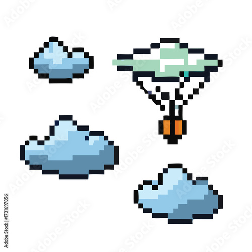 Pixel Art Sky and Clouds Background Sprite, 16-bit Seamless Weather Element for RPG