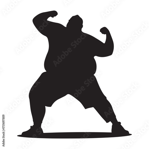 Vector silhouette of a fat man.