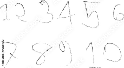 Hand Drawn Numbers Set, Sketch Style Numeric Digits 0 to 10 Isolated on White Background for Creative Design, Typography, Education and Decorative Elements