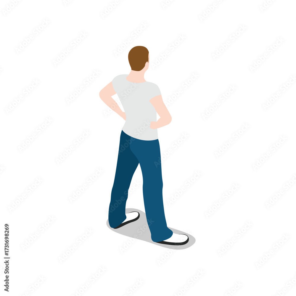 Naklejka premium Man standing with hands on hips, viewed from behind, isolated on transparent background
