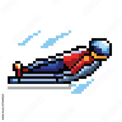 Pixel Art Luge Athlete Character Sprite, 16-bit Winter Sports Racer for RPG Game