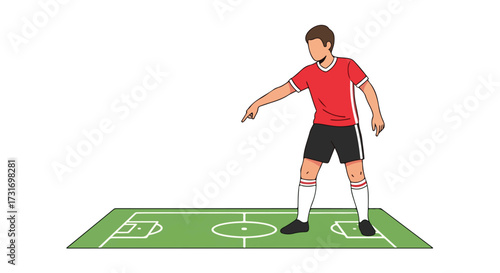 Soccer player pointing at a field, indicating a strategy or giving instructions to other players during training session