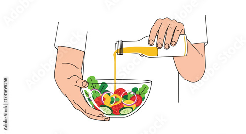 Hand-Poured Dressing Transforms a Fresh Salad: A Depiction of Health and Culinary Delights for Healthy Choices and Nutrition Awareness