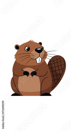 An adorable cartoon beaver with big buck teeth and a flat tail.