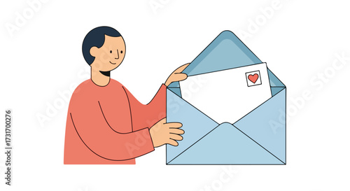 Man Receiving a Heartfelt Letter: Illustration of Joy and Connection in Modern Communication Depicting a Letter with a Heart Stamp and a Man