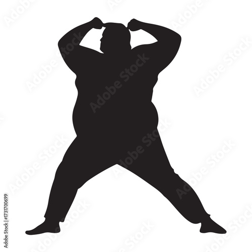 Vector silhouette of a fat man.