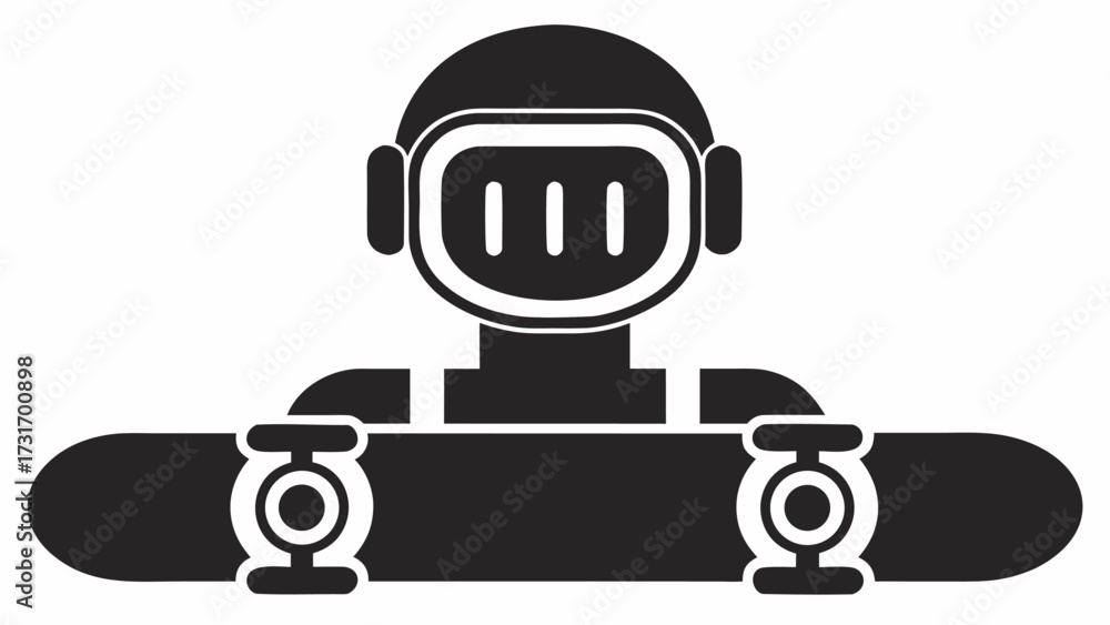 Fototapeta premium Illustration of a robot holding a skateboard with wheels and a helmet on a white background design