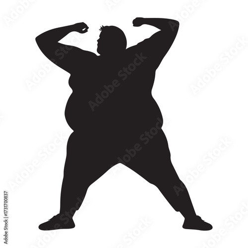 Vector silhouette of a fat man.