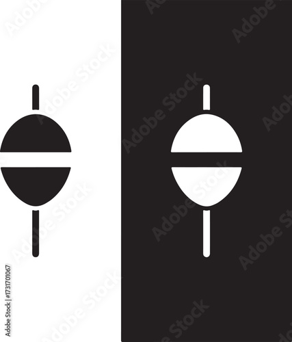 Fishing Float Icon: A simple yet striking icon of a fishing float, presented against a dynamic split-tone backdrop, embodies the tranquility of angling and the allure of the open water.