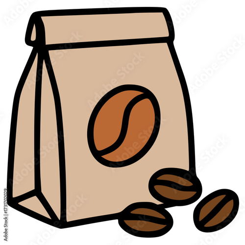 Coffee beans bag hand drawn vector icon
