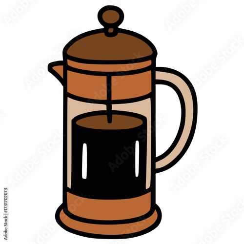 French press coffee maker hand drawn vector icon
