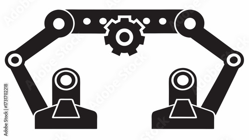 Illustration of two robotic arms holding a gear with a connecting bar and circular joint details