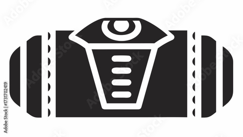 Illustration of a black and white weight scale with a circular top and horizontal lines on the front