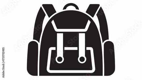Illustration of a black backpack with straps and pockets isolated on a white background design element