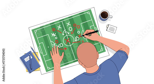 Conceptualizing victory: tactical planning on a football field diagram with focused determination