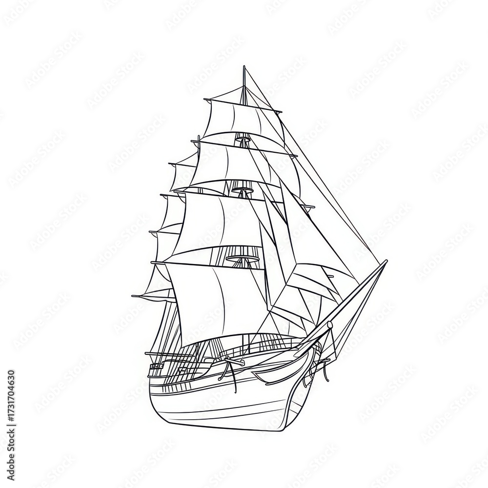 custom made wallpaper toronto digitalOutlined illustration of a historical sailing vessel on a white canvas