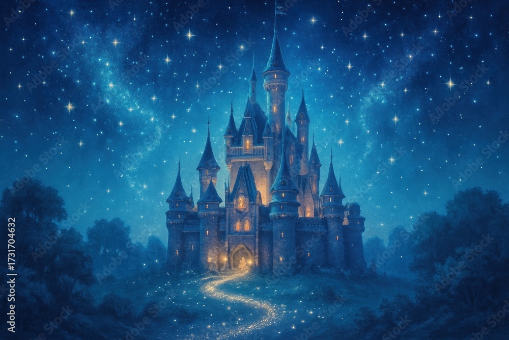 Fototapeta premium Magical castle under starry sky