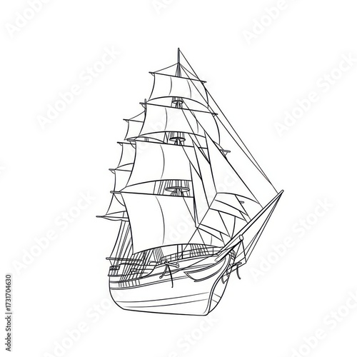 Wallpaper Mural Outlined illustration of a historical sailing vessel on a white canvas Torontodigital.ca