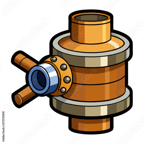 Keg coupler illustration in detailed design and metallic colors  