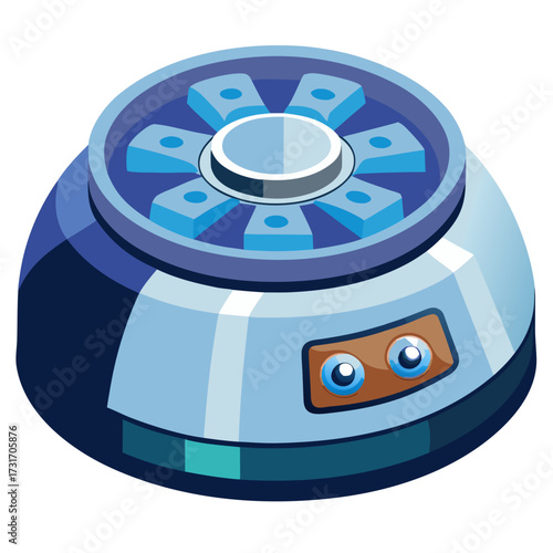 Laboratory centrifuge rotor in modern design with blue accents  
