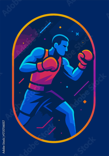 Neon Boxer in Guard Stance — Combat Sports Training Poster (Vector)