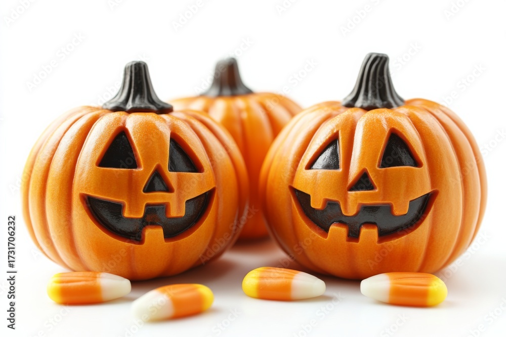 Obraz premium Smiling Jack O Lantern Pumpkins With Candy Corn