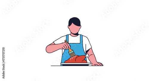 Culinary preparation of poultry displayed with a chef basting turkey with a brush for gourmet enjoyment