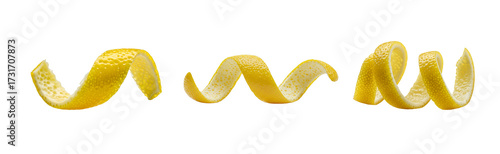 Yellow Lemon Peel Zest Spirals, Transparent Background