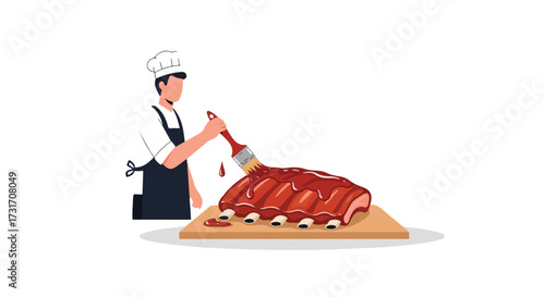 Chef's Special: A Colorful Rib Glazing Illustration for Culinary Designs and Recipe Creations