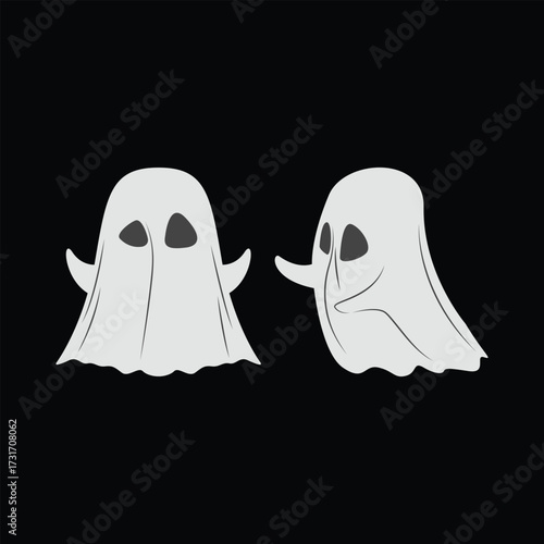 Cute white flying cloth ghost vector icon on black background