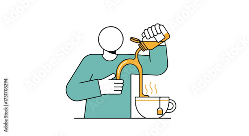 Honey infusion into tea: A minimalist depiction of adding natural sweetness to a warm beverage moment