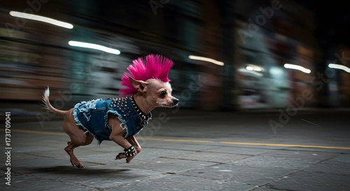 Wallpaper Mural Punk Rock Chihuahua on the Run in Urban Setting Torontodigital.ca