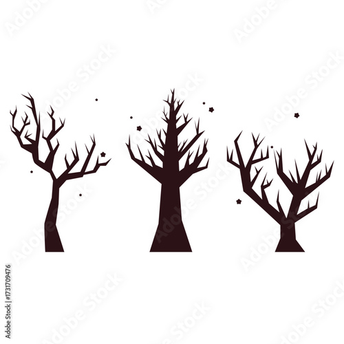 vector silhouette of a scary, stiff old tree in Halloween style