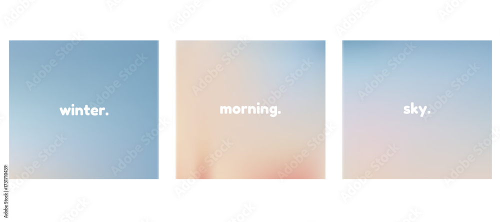 Fototapeta premium Background in pastel tones with text winter morning sky, abstract gradient design for modern template. Abstract romantic winter sky texture. Set of 3 square vector gradient backgrounds for poster