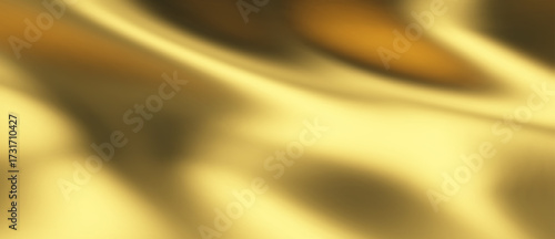 Gold silk background and golden liquid satin wave on fabric cloth for luxury elegance. Abstract smooth flag design with color and 3d ribbon by vector gradient.