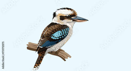 A pixel art illustration of a kookaburra sitting on a branch.