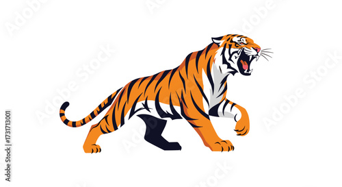 Majestic orange tiger with black stripes prowling in a jungle habitat.