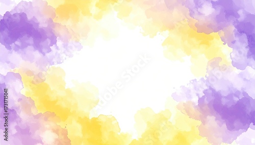 Abstract watercolor frame of pastel yellow and purple